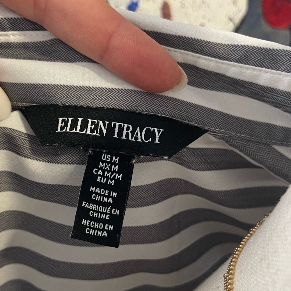 Ellen Tracy White and Gray Striped shirt - Picture 6 of 7